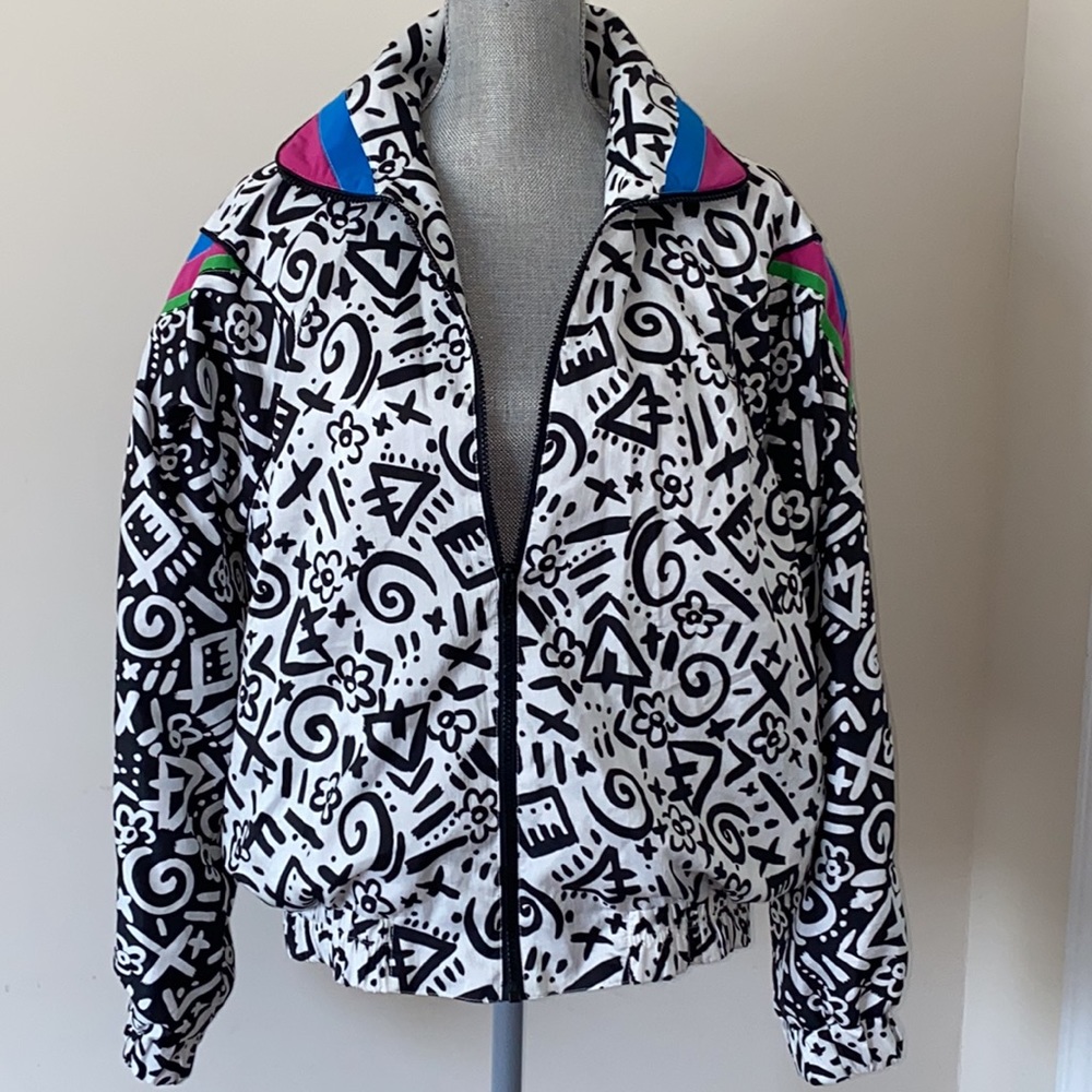 Vintage 80's Lilly’s of Beverly Hills 80’s Art to Wear Print Nylon Zip-Up Jacket
